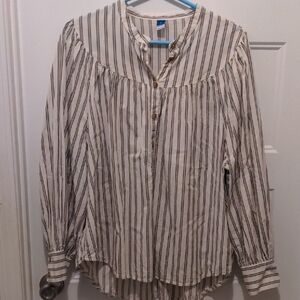 Like New Old Navy Cream Striped Long Sleeve Blouse XL